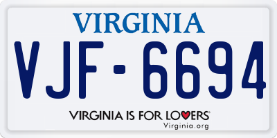 VA license plate VJF6694