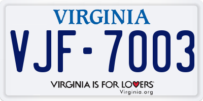 VA license plate VJF7003
