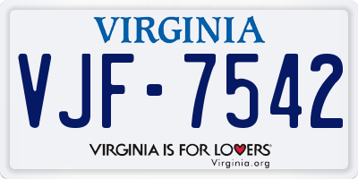 VA license plate VJF7542