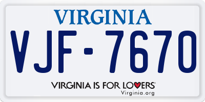 VA license plate VJF7670
