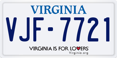 VA license plate VJF7721