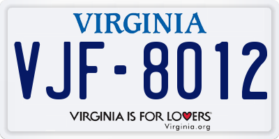 VA license plate VJF8012