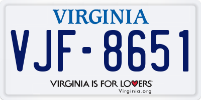 VA license plate VJF8651
