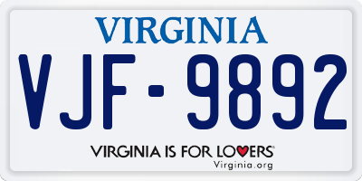 VA license plate VJF9892
