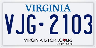 VA license plate VJG2103