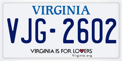 VA license plate VJG2602