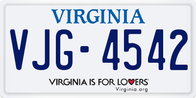 VA license plate VJG4542