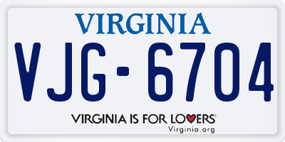 VA license plate VJG6704