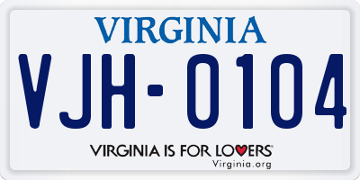 VA license plate VJH0104