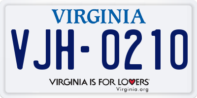 VA license plate VJH0210