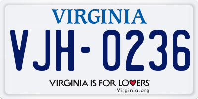 VA license plate VJH0236