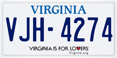 VA license plate VJH4274