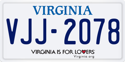 VA license plate VJJ2078