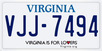 VA license plate VJJ7494