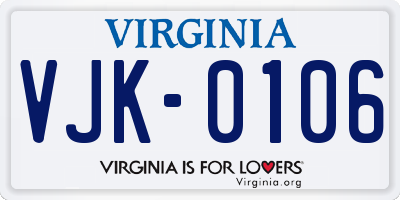 VA license plate VJK0106