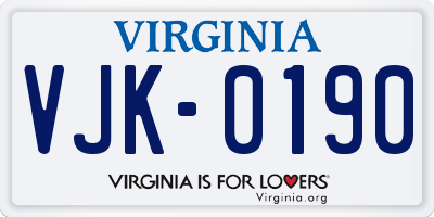 VA license plate VJK0190