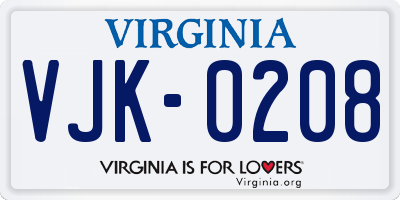 VA license plate VJK0208