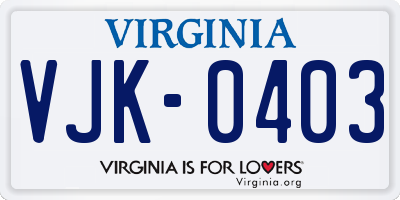VA license plate VJK0403