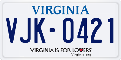 VA license plate VJK0421
