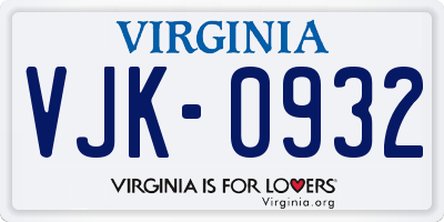VA license plate VJK0932