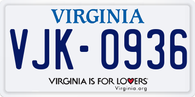 VA license plate VJK0936