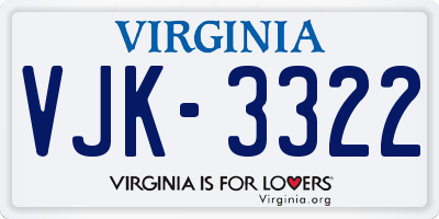 VA license plate VJK3322