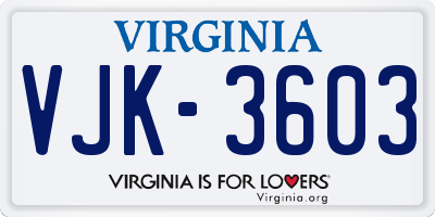 VA license plate VJK3603