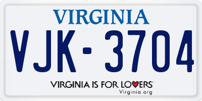 VA license plate VJK3704