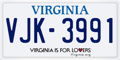 VA license plate VJK3991