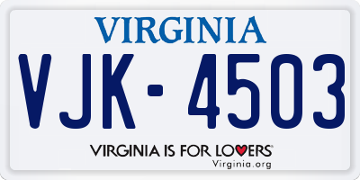 VA license plate VJK4503