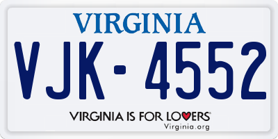 VA license plate VJK4552