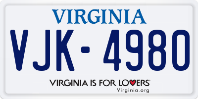 VA license plate VJK4980