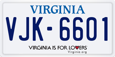 VA license plate VJK6601