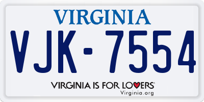 VA license plate VJK7554