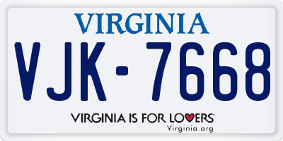 VA license plate VJK7668
