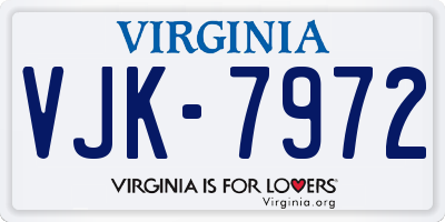 VA license plate VJK7972