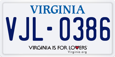 VA license plate VJL0386