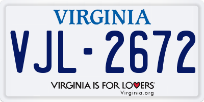 VA license plate VJL2672