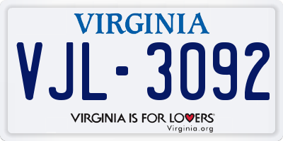 VA license plate VJL3092
