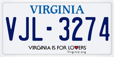 VA license plate VJL3274