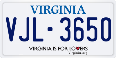 VA license plate VJL3650