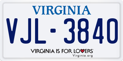 VA license plate VJL3840