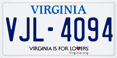 VA license plate VJL4094