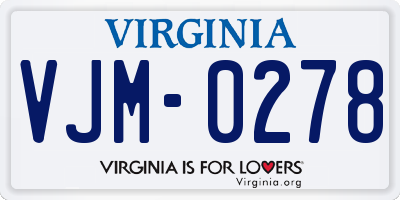 VA license plate VJM0278