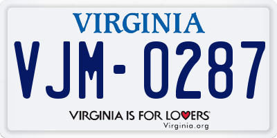 VA license plate VJM0287