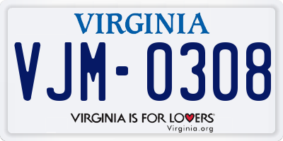 VA license plate VJM0308