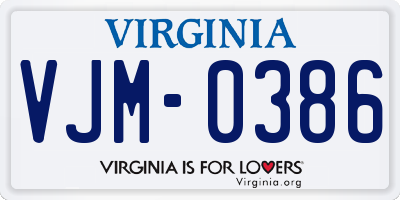 VA license plate VJM0386