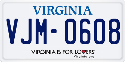 VA license plate VJM0608