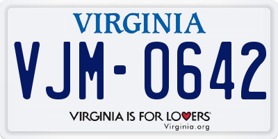 VA license plate VJM0642