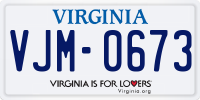 VA license plate VJM0673